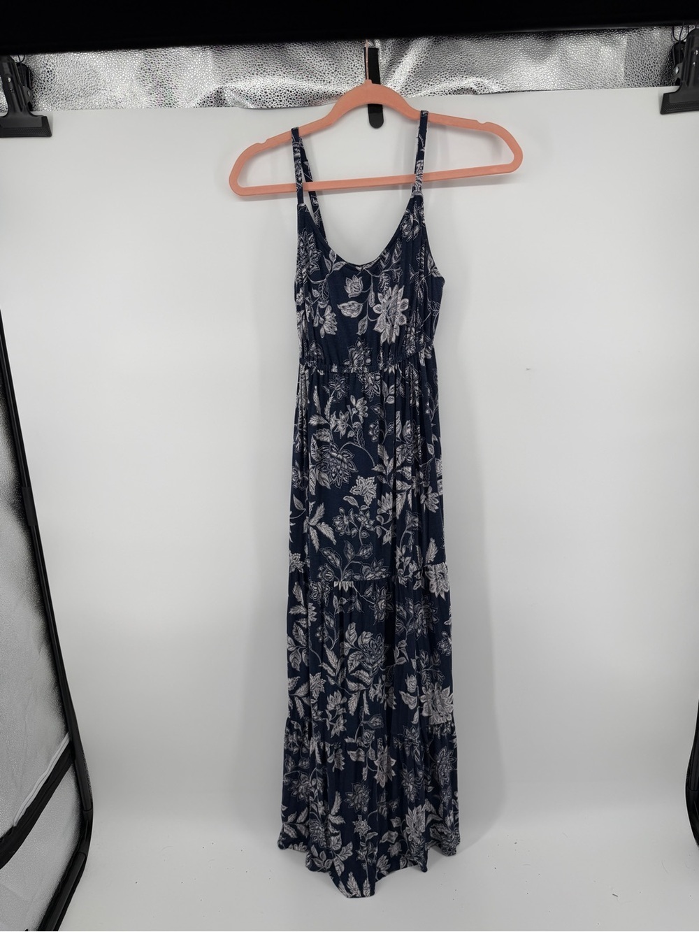 Soma Cottagecore Whimsigoth Coastal Summer Beach Navy Floral Maxi Dress SzS